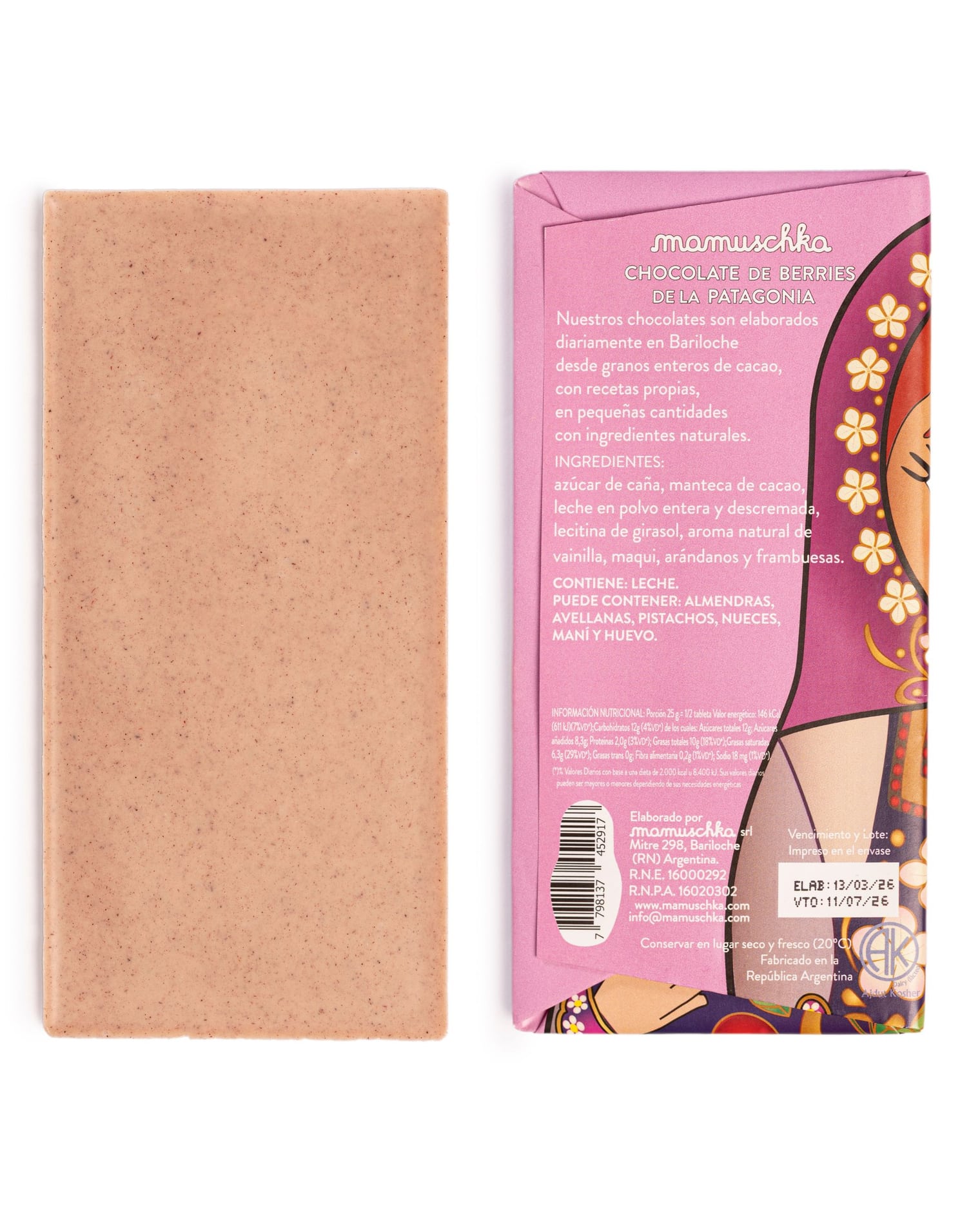 Tableta de Chocolate Blanco con Infusión de Berries y Flores de la Patagonia