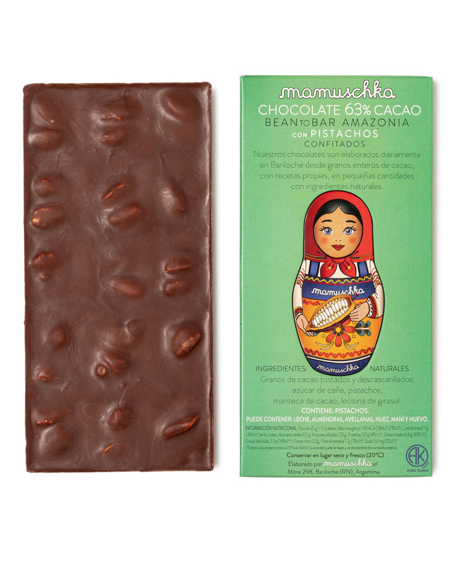 Tableta 63% Cacao Amazonia con Pistachos