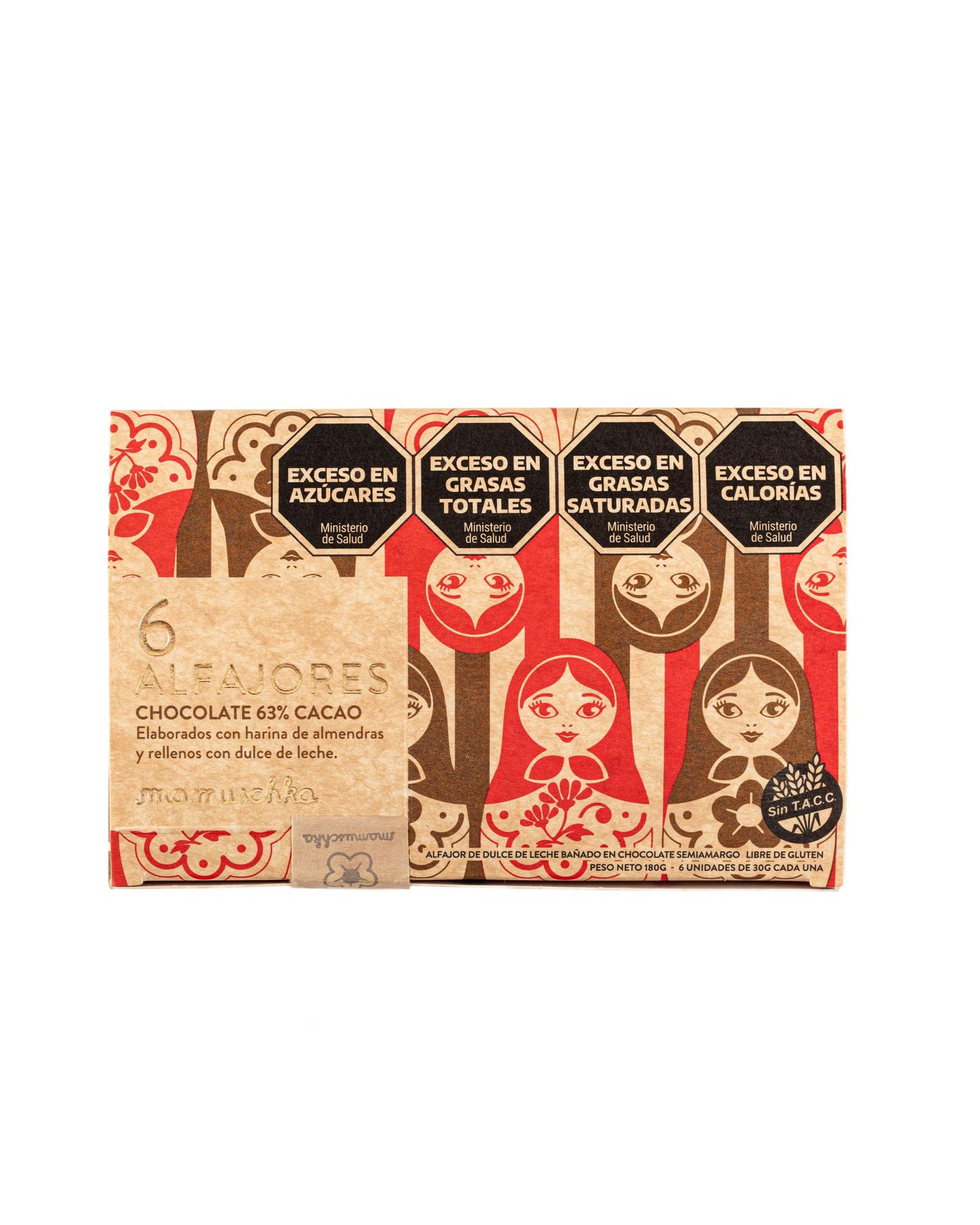Caja de 6 Alfajores de chocolate 63% cacao