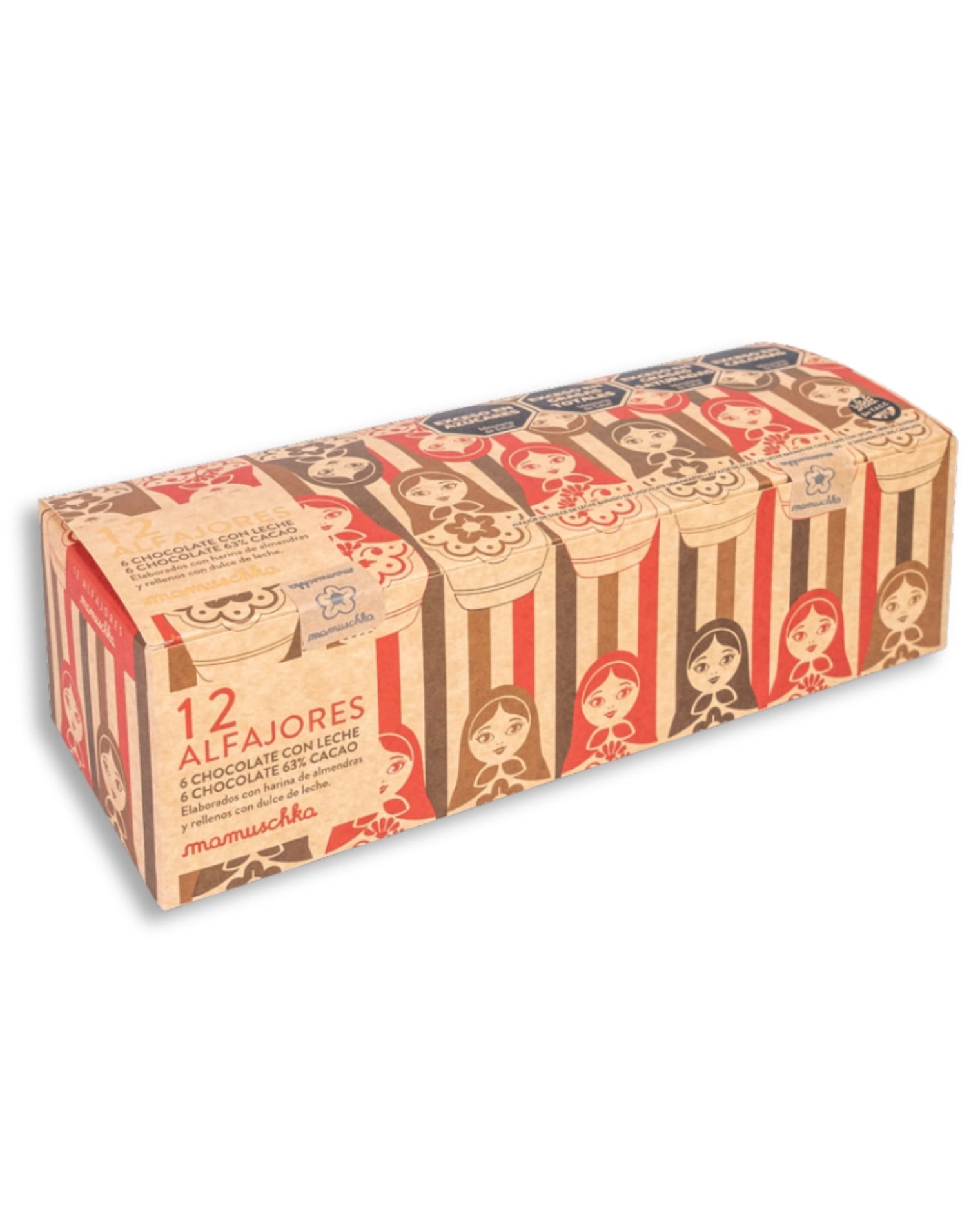 12 alfajores con chocolate leche y chocolate 63% cacao