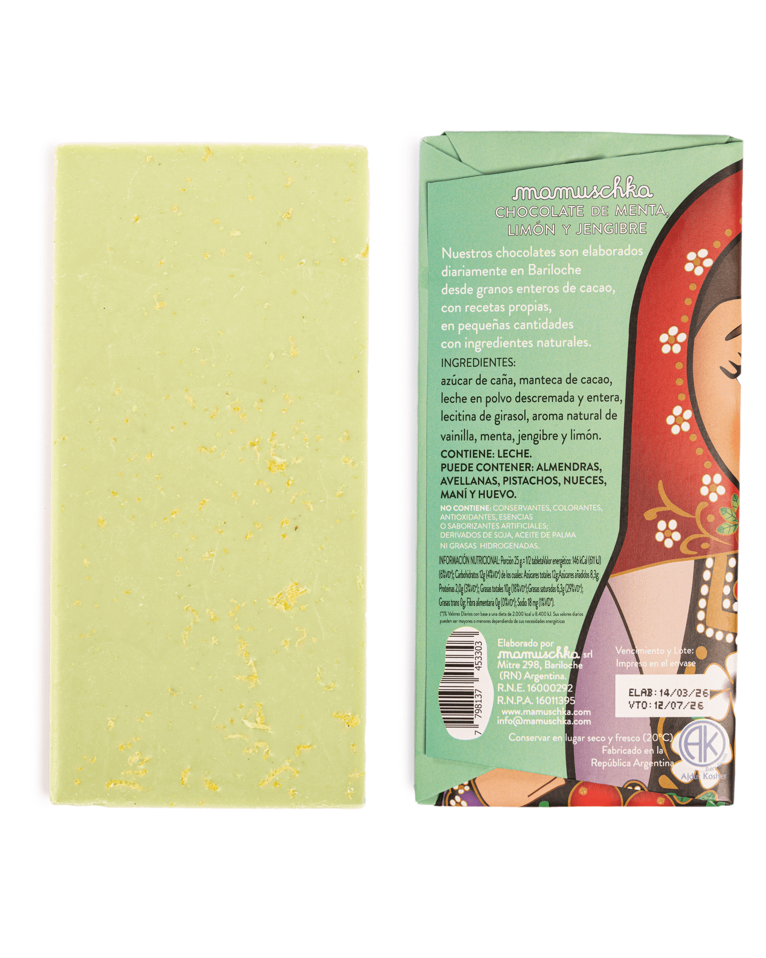 Tableta Chocolate Blanco Infusionado con Menta, Limón y Jengibre 50g