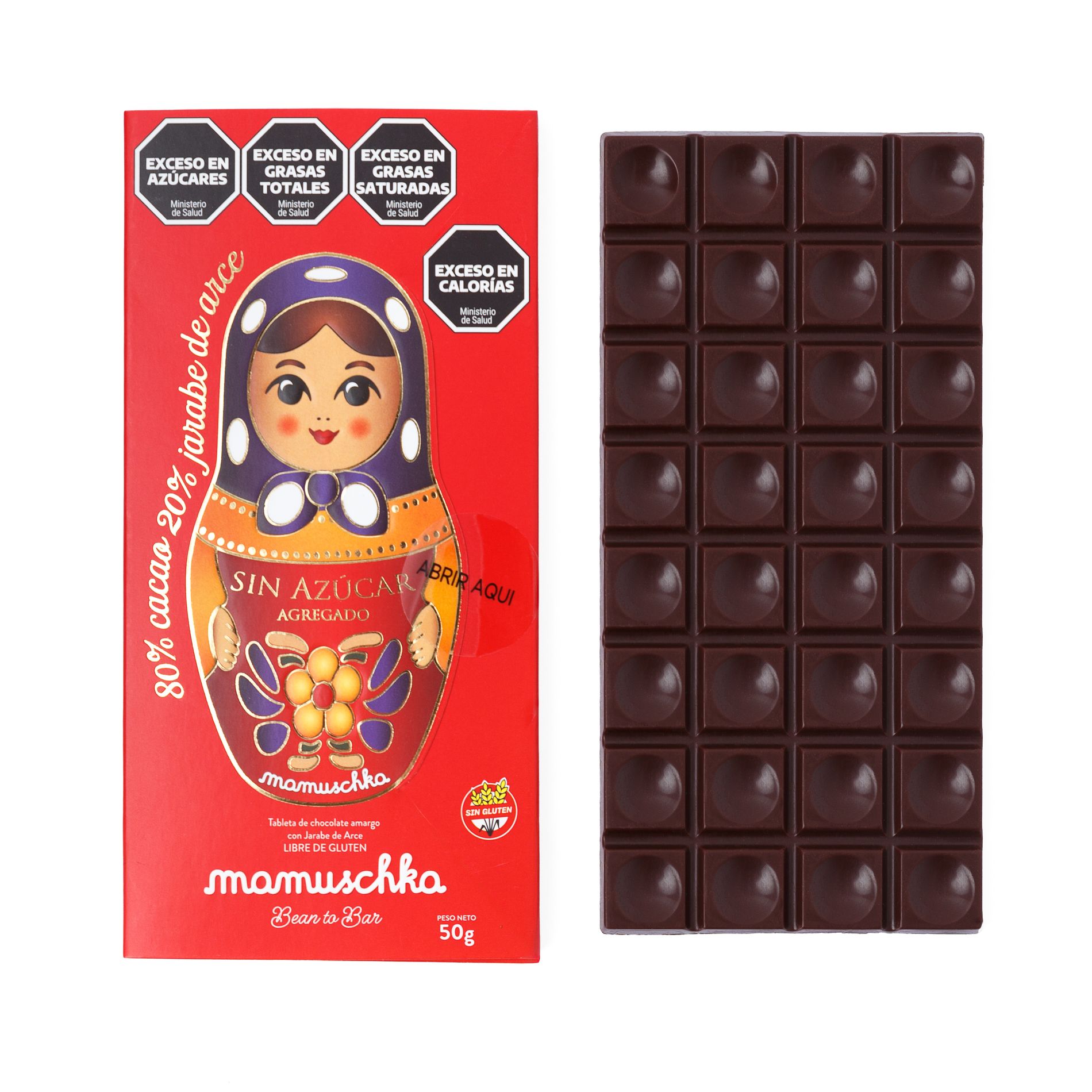 Tableta chocolate sin azúcar agregado 50g