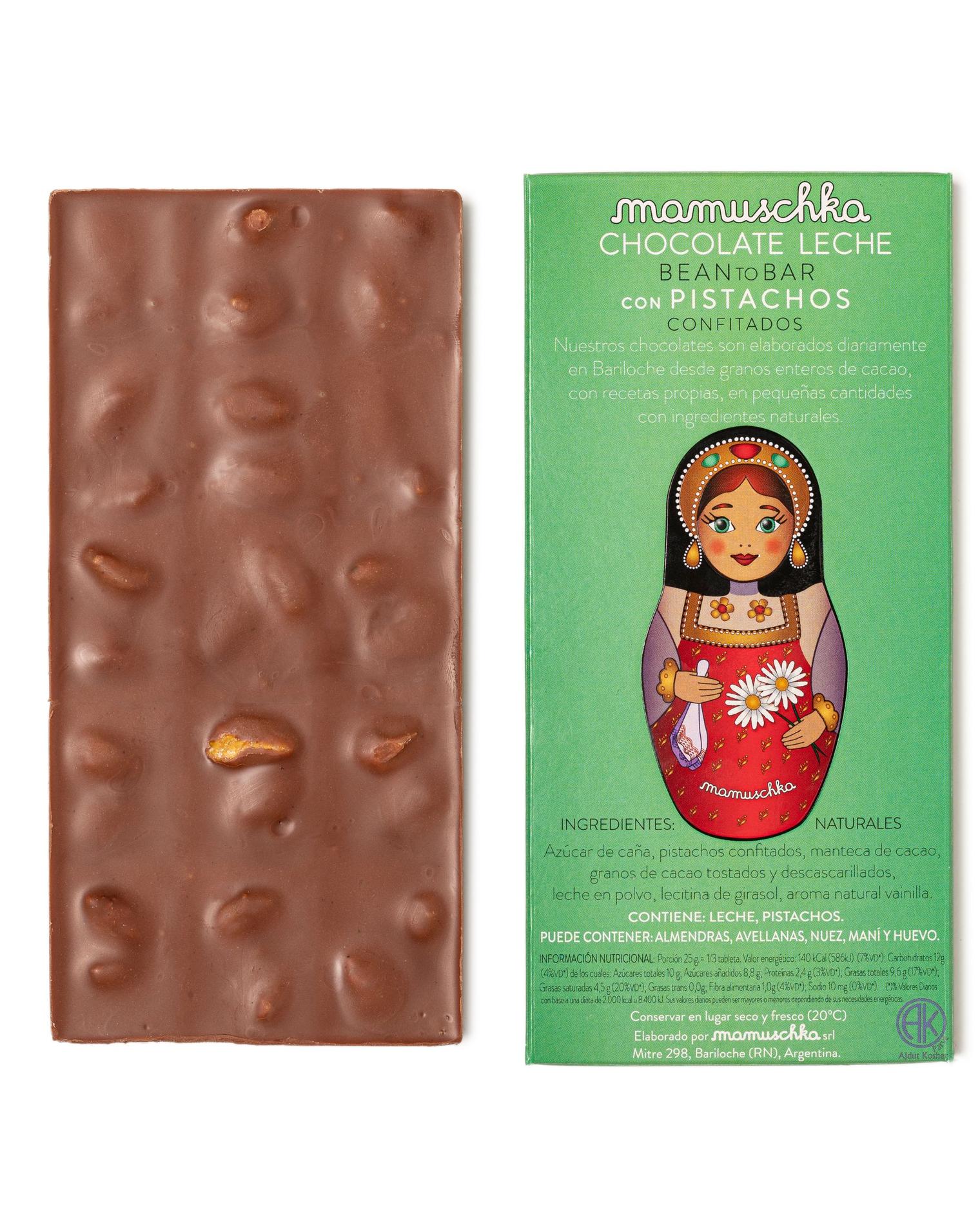 Tableta leche con pistachos confitados