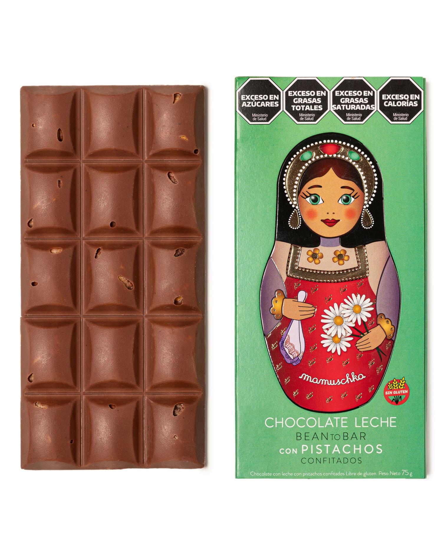 Tableta leche con pistachos confitados