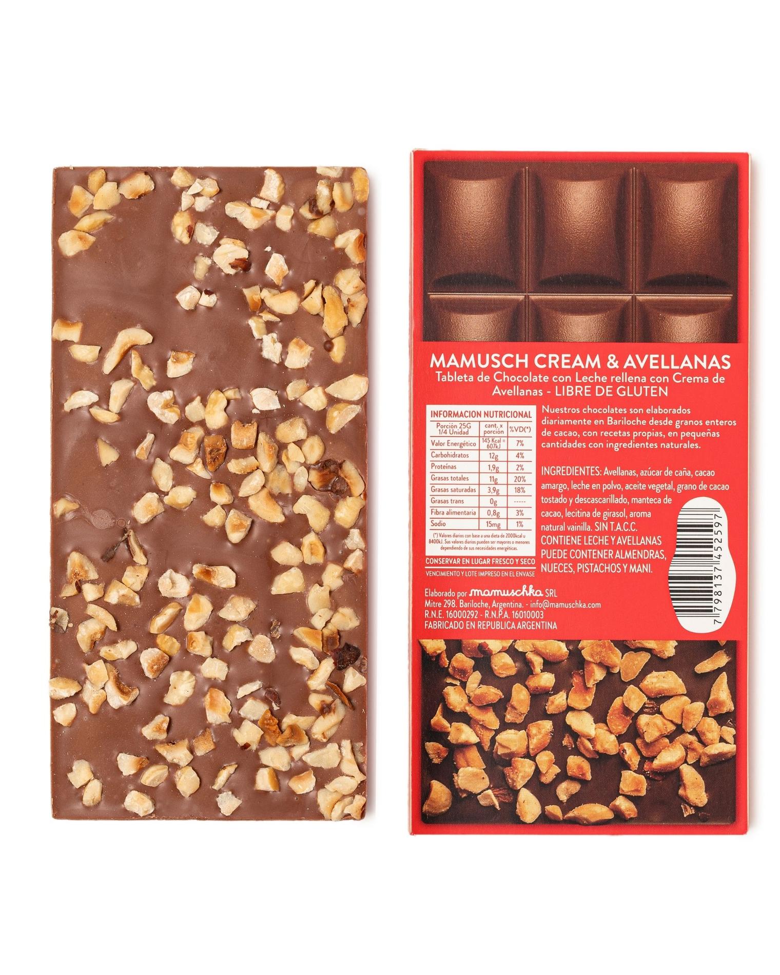 Tableta rellena con Mamusch Cream y avellanas 100g