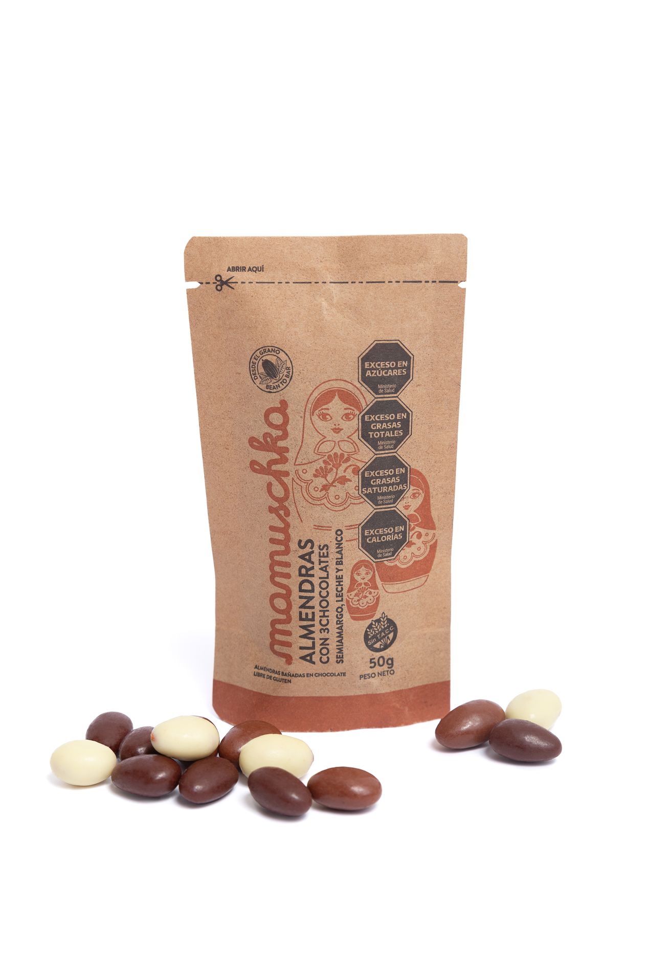 Almendras cubiertas con tres chocolates 50g