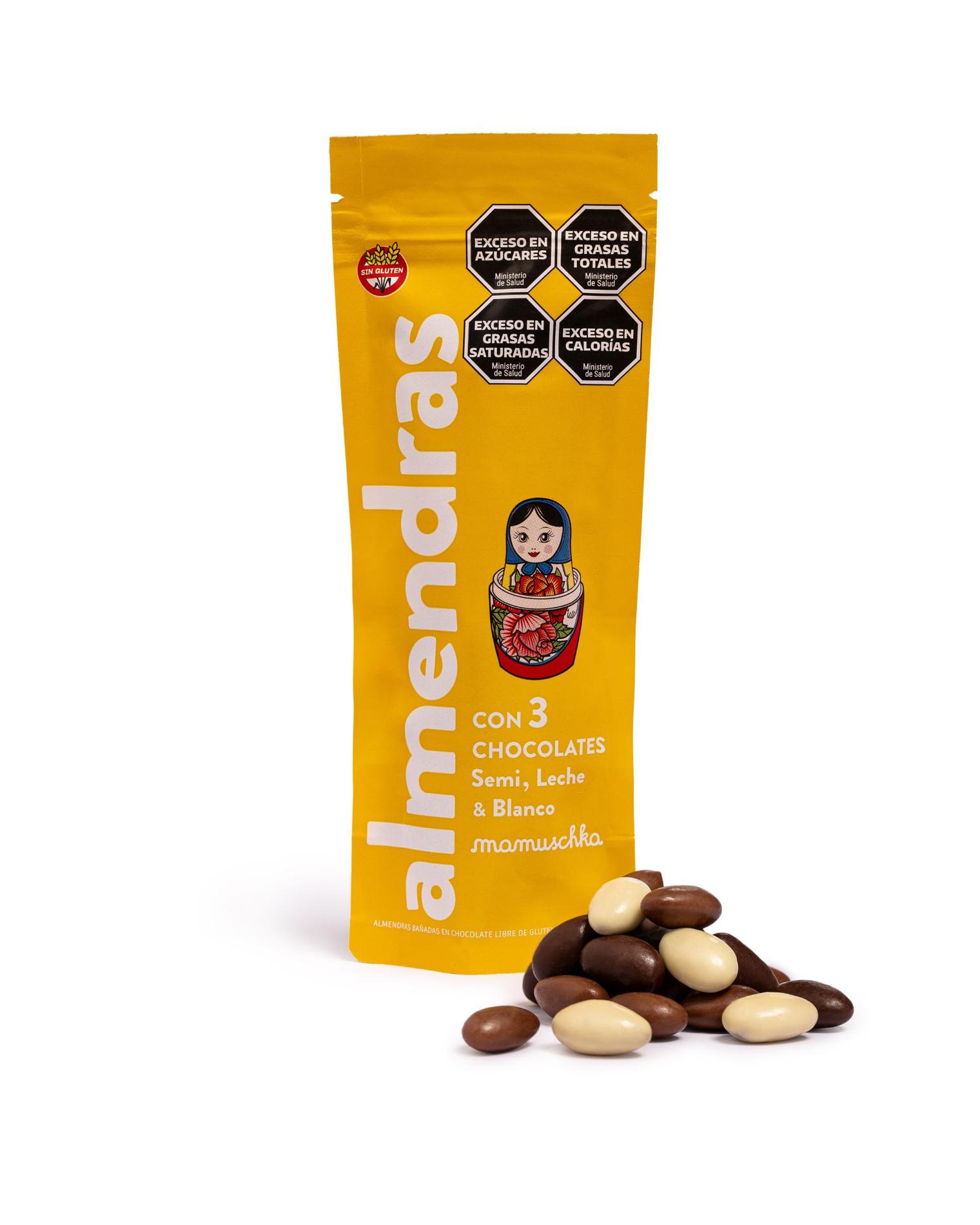 	Almendras cubiertas con tres chocolates 100g