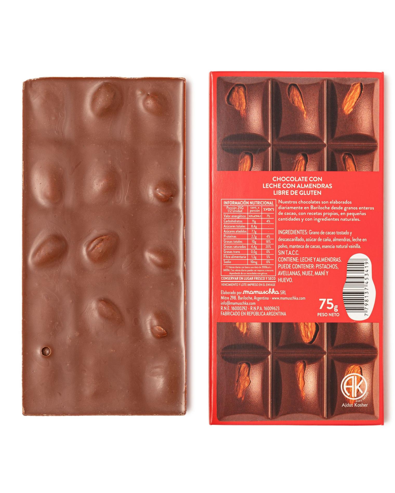 Tableta de Chocolate Leche con Almendras Enteras y Tostadas