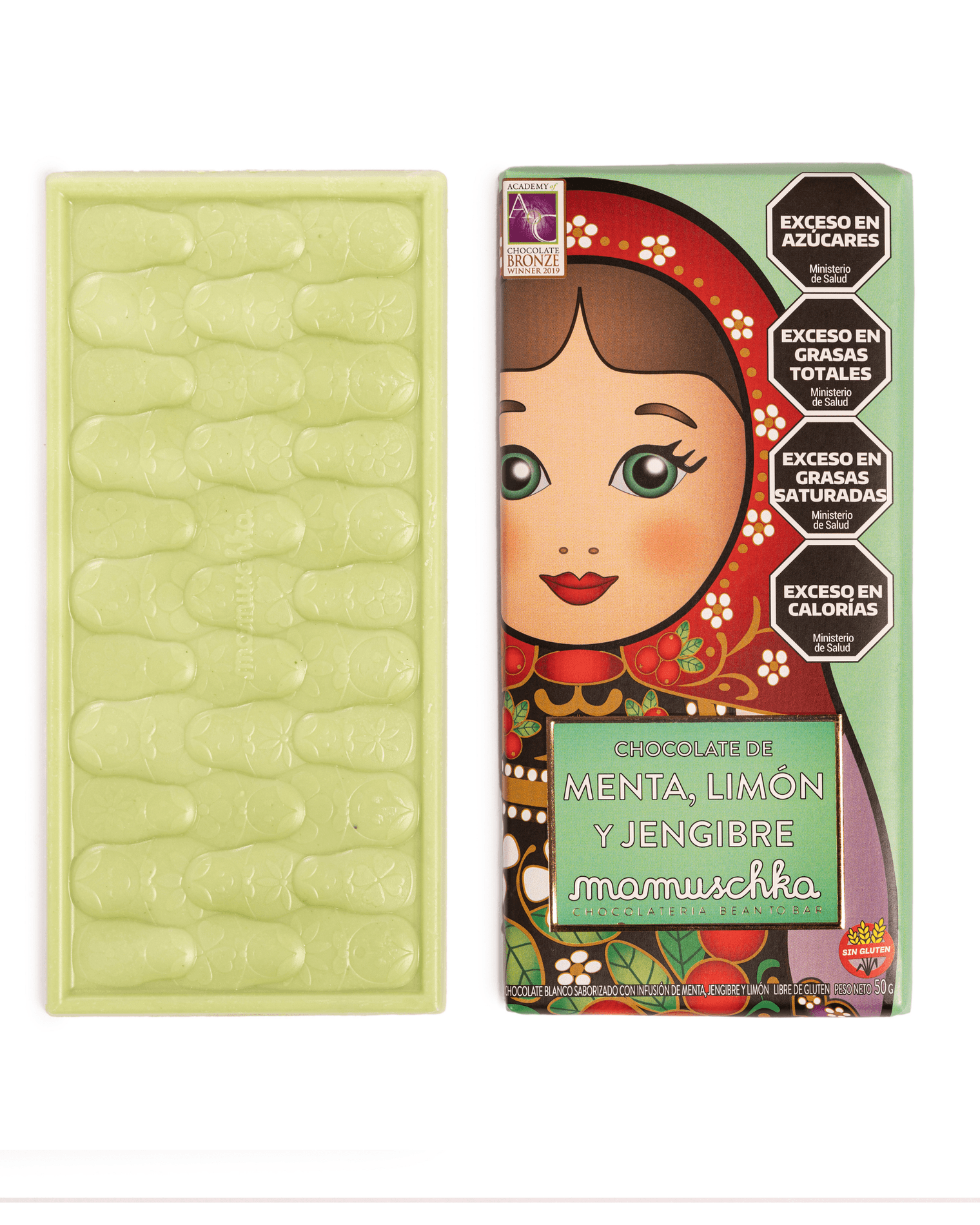 Tableta Chocolate Blanco Infusionado con Menta, Limón y Jengibre 50g