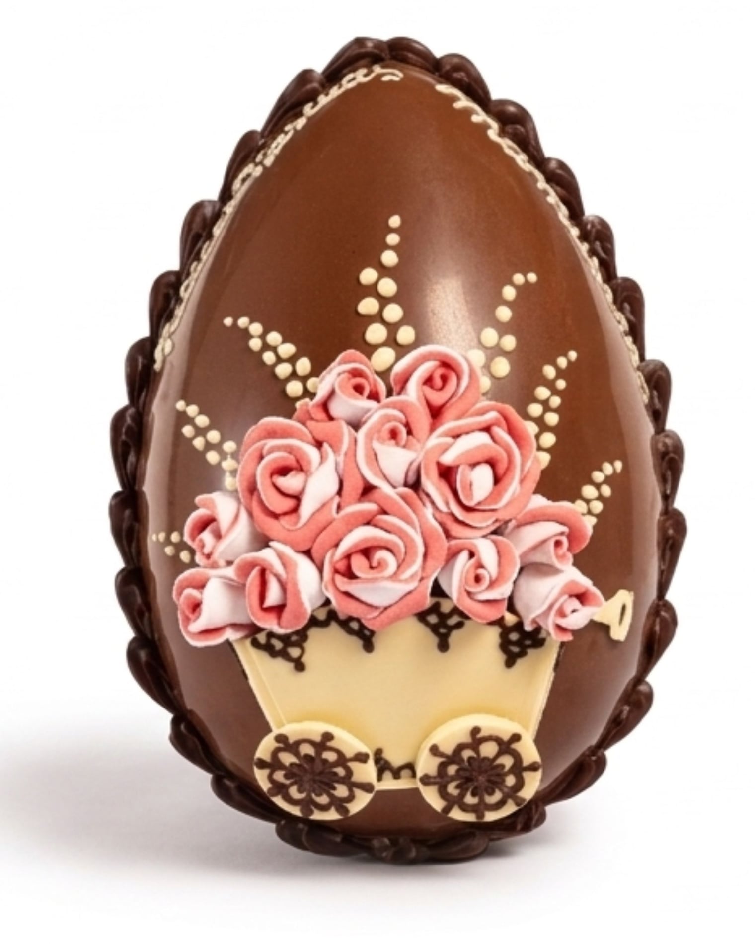 Huevo Pascua N8 Chocolate Leche Flores Rosas/Rojas