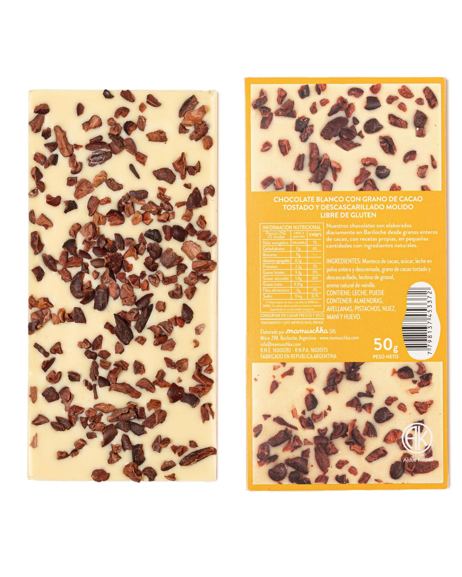 Tableta de Chocolate Blanco con Nibs de Cacao