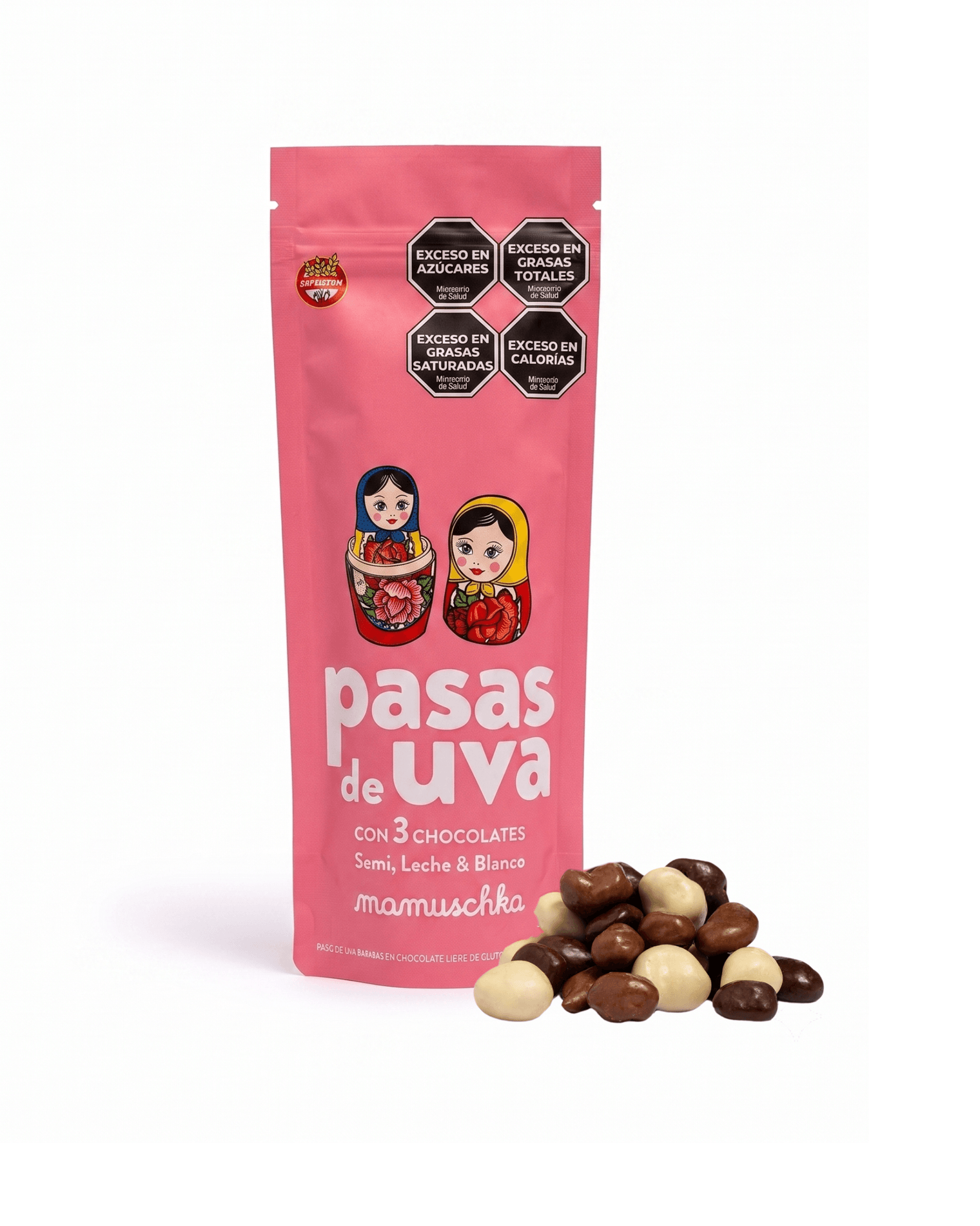 Pasas uva cubiertas con tres chocolates 100g