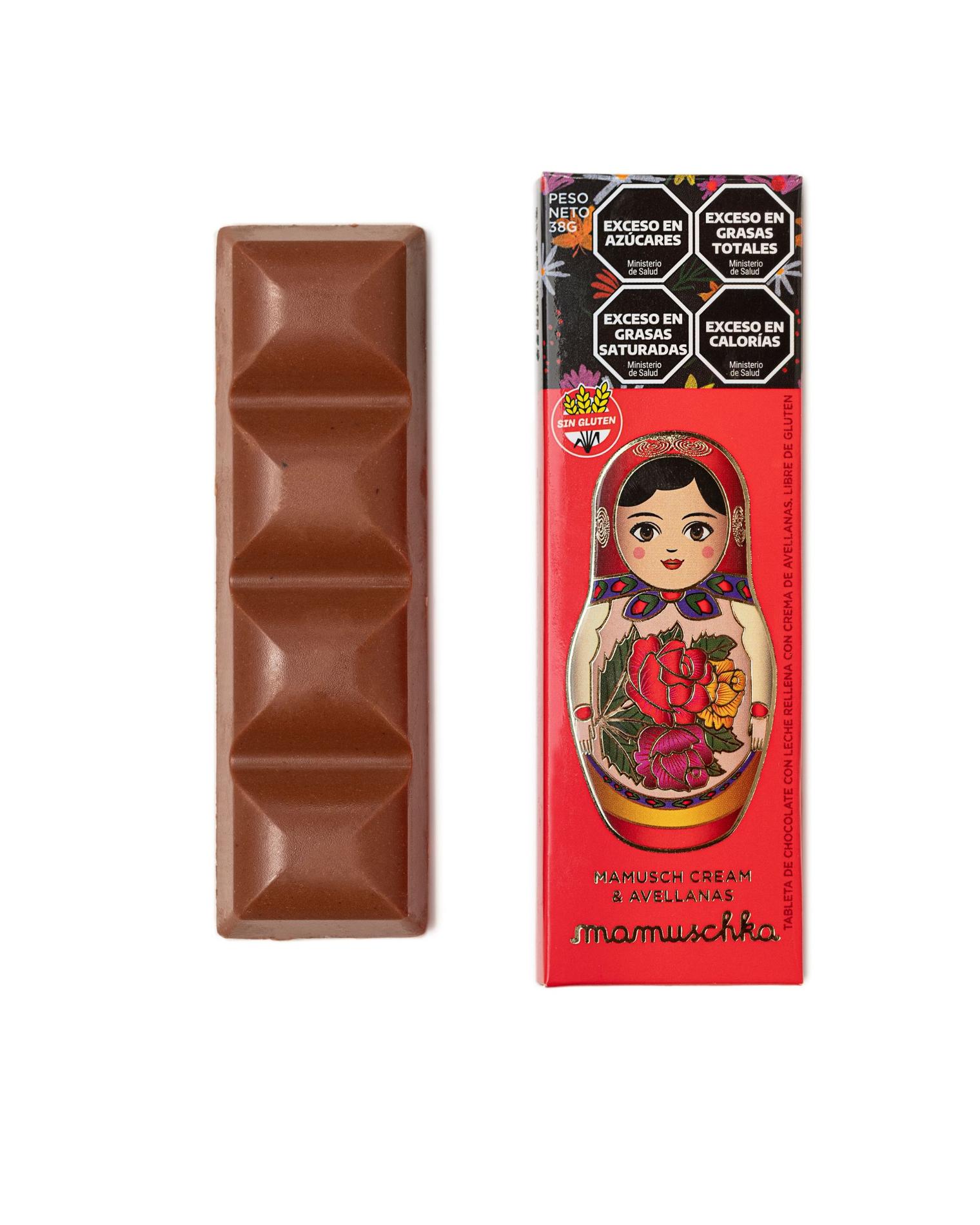 Tableta rellena con Mamusch Cream y avellanas 38g