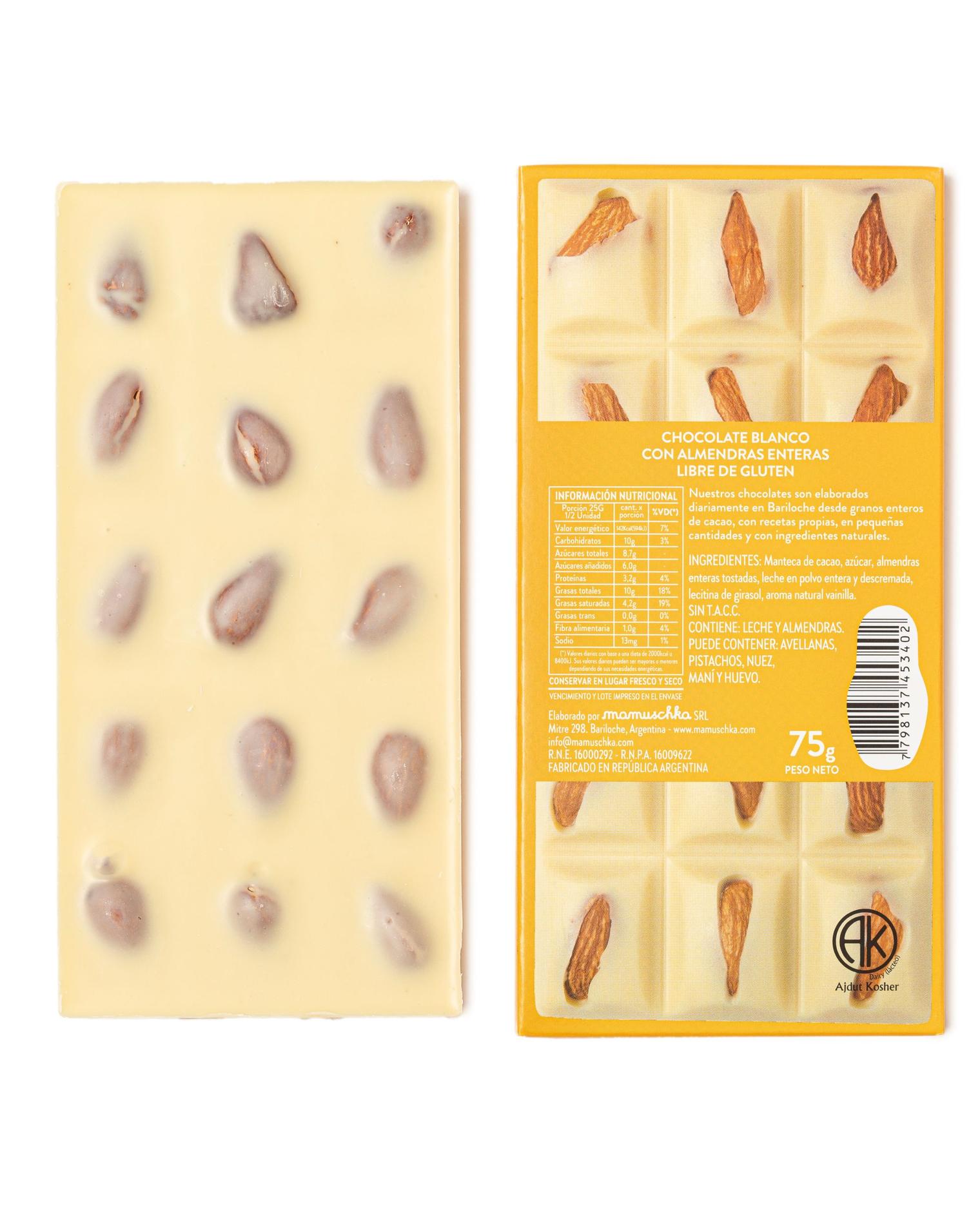 Tableta de Chocolate Blanco con Almendras Enteras y Tostadas